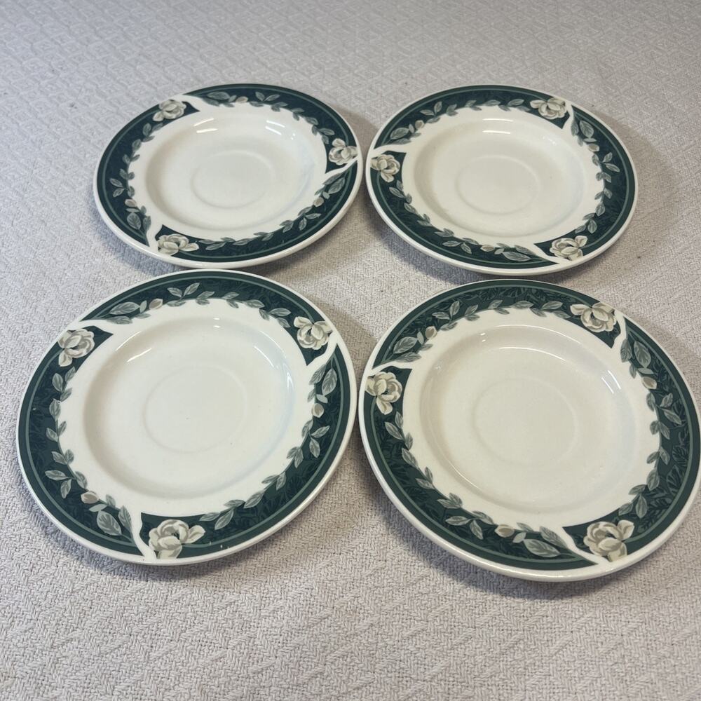4 Tienshan Stoneware Magnolia Belle Replacement Cup Saucers - No Chips or Cracks
